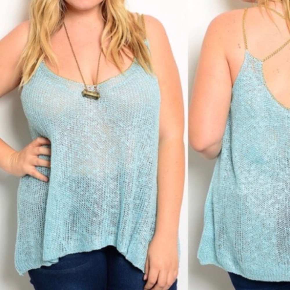 🆕Plus Size Aqua Knit Chain-Straps Top